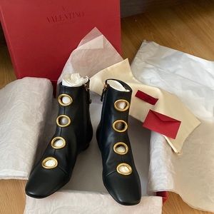 Valentino Garavani Black Leather Flat Ankle Bootie